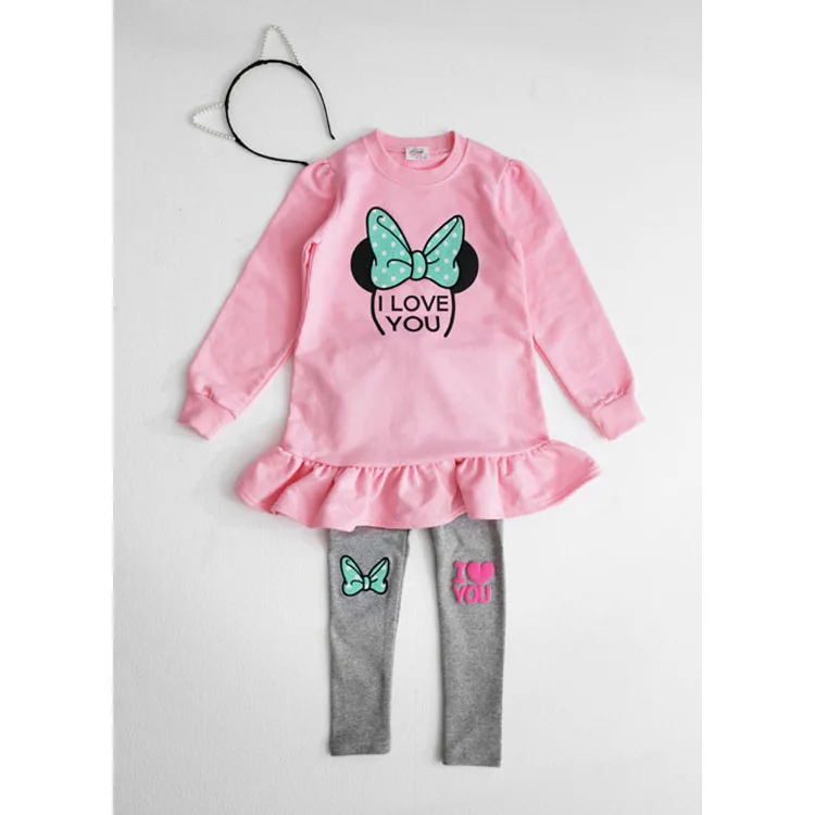 Kinder Kleidung Set Frühling Herbst Cartoon Bogen Knoten Langarm Baumwolle Hemd + Leggings 2Pcs Anzug Für 3-8 jahre Mädchen Casual Outfit – Detail 9