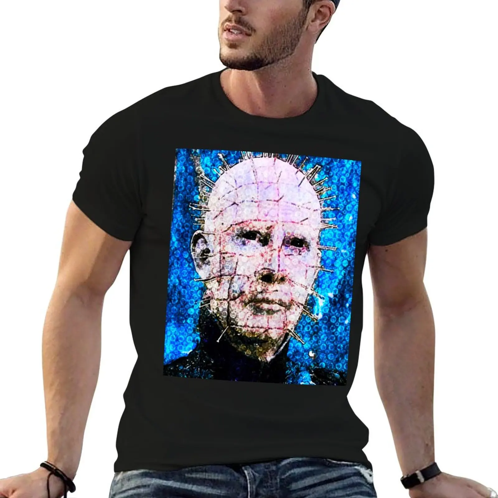 

Vintage Coolio Pinhead Hellraiser Horror Grunge T-Shirt blue archive Short sleeve tee tops heavy weight t shirts for men