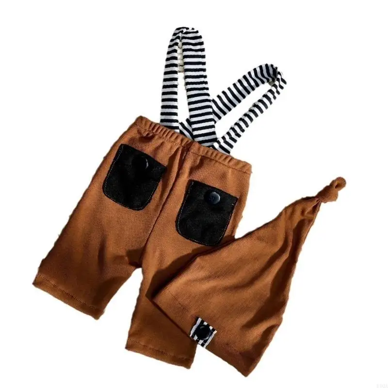 D5QA 2 قطعة سروال مربوط لحديثي الولادة مع قبعة دعائم للتصوير الفوتوغرافي مجموعة قلنسوة معقودة ناعمة وسراويل عامة لالتقاط الصور #5