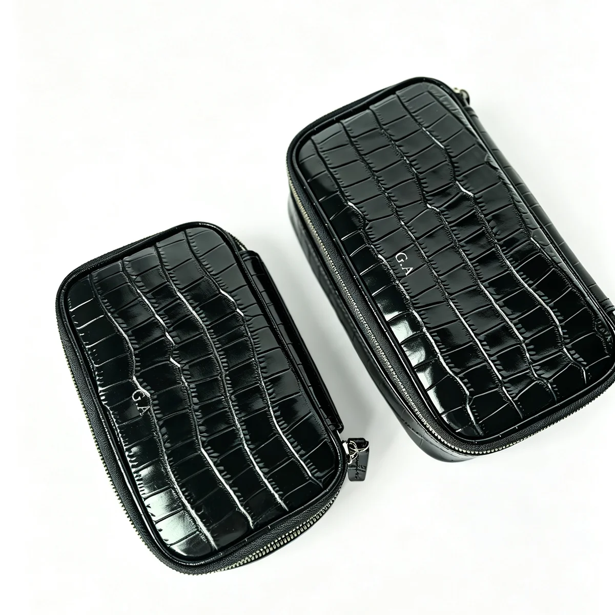 Echtes Leder Krokodil-Prägung Schwarzes Kosmetiktaschen-Set für Damen Toilettenartikel-Organizer Große Kapazität Reise-Make-up-Tasche – Detail 25