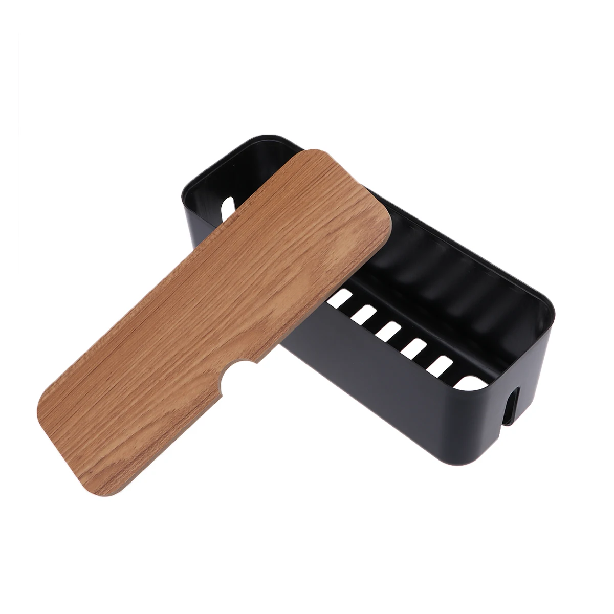 

1pc Power Cord Storage Box Cable Management Holder Power Strip Organizer Wire Arranging Case Ventilated Dust Proof Black