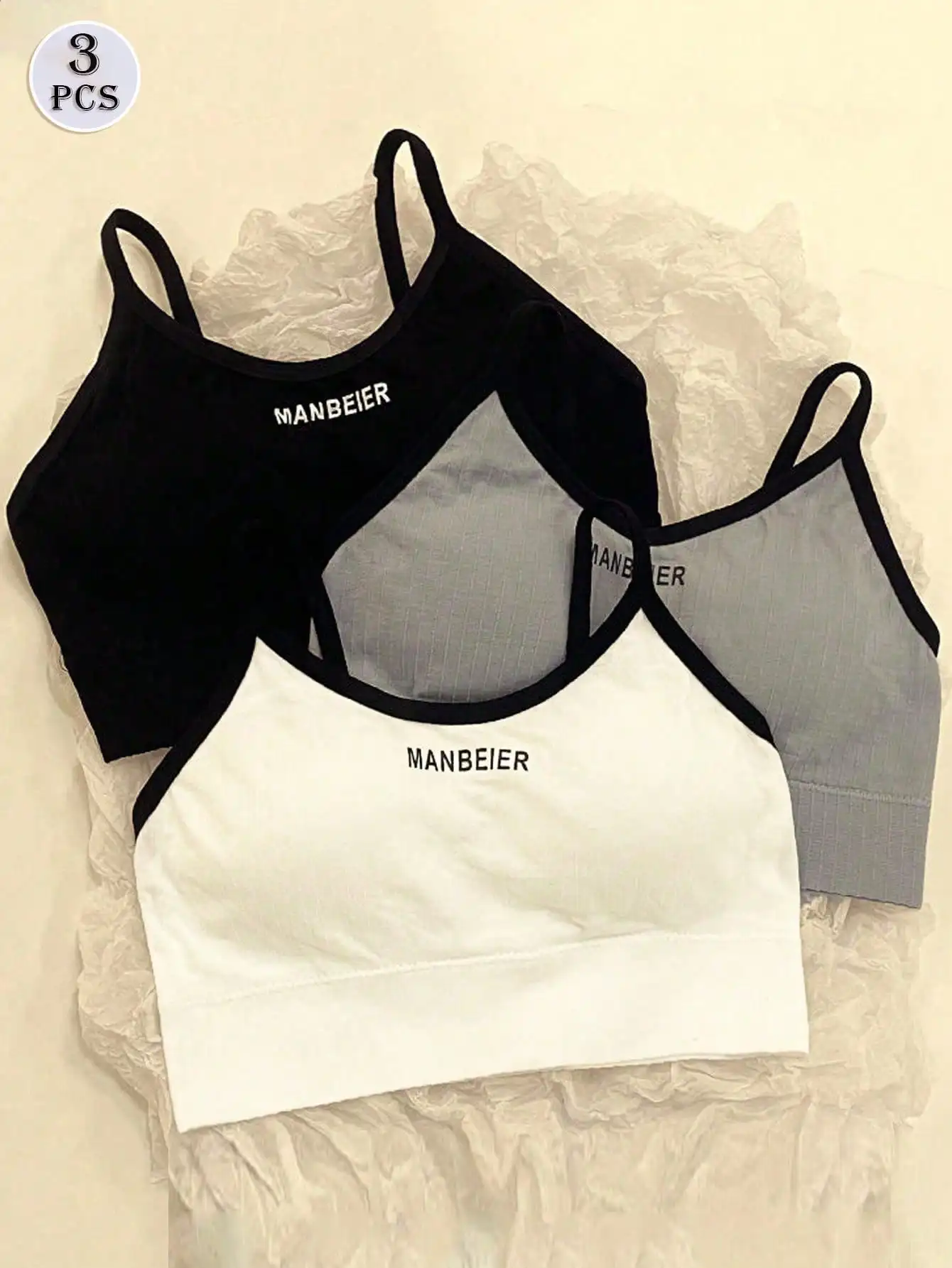 

Комплект из 3 женских бюстгальтеров для йоги с вкладышами, без косточек, с буквенным принтом, спортивная модель.