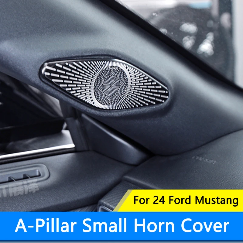 

QHCP Car Door Speaker A Column Decorative Cover Stainless Steel Door Audio Cover Trim For Ford Mustang 2024 Interior Accessories
