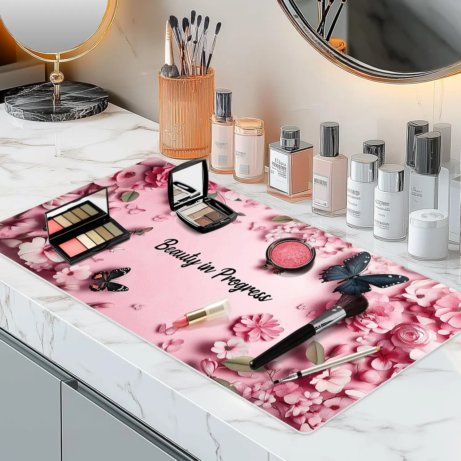 

Dual-Sided Waterproof Makeup Mat for Desk, Craft Table, Vanity - Scratch & Stain Resistant Protector Pad