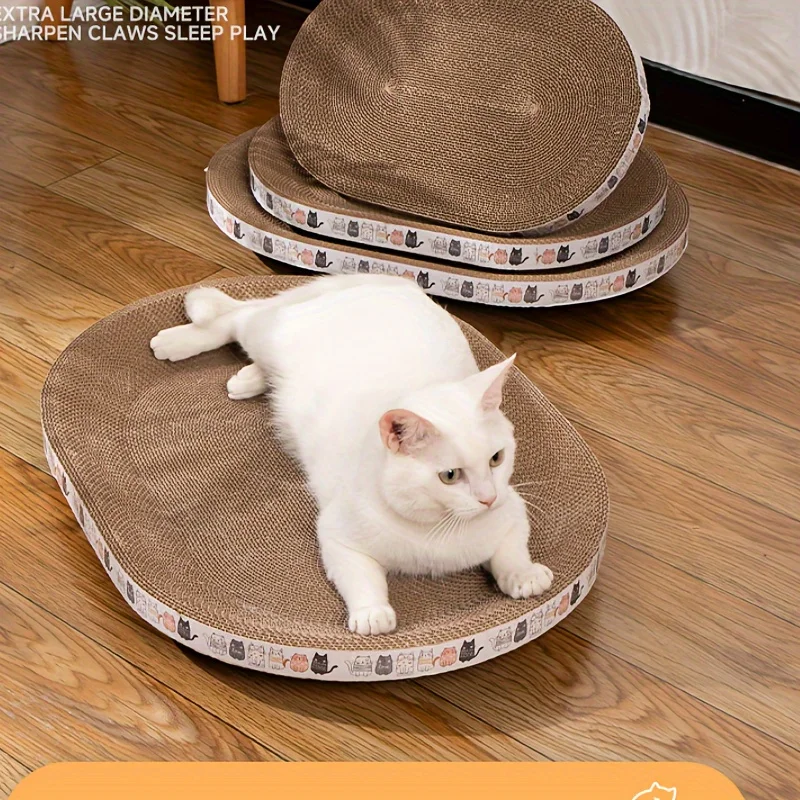 Deluxe Oval Cat Scratcher Lounge - Durable Corrugated Cardboard Pad, Cozy Pet Bed for Relaxation & Play