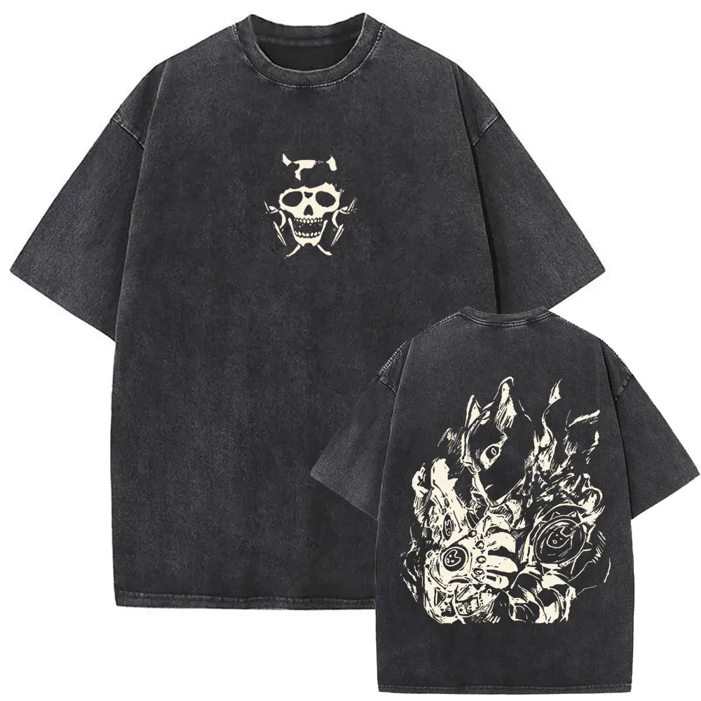 Anime Jojo Bizarre Adventure Washed Vintage T-shirt Manga Killer Queen T Shirt Men Women Cartoon Casual Oversized O-Neck Tshirt view 4