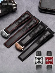 Glossy Genuine Leather Watchband for Tag Heuer Calila Racing MonacoSeries Breathable 22mm Anti-Allergy Watch Strap Accessories