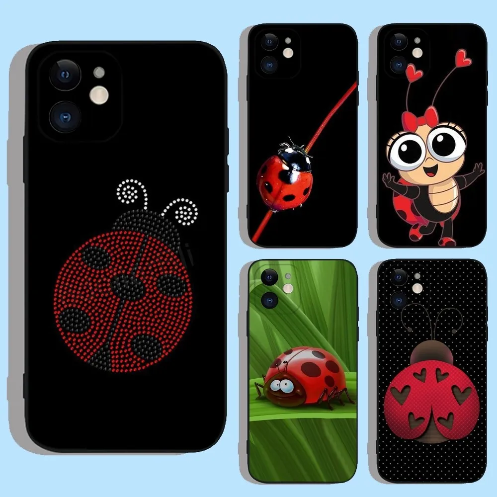 Seven-Star Ladybug Phone Case For Apple iPhone 15,14,13,12,11,XS,XR,X,8,7,Pro,Max,Plus,mini Silicone Black Cover