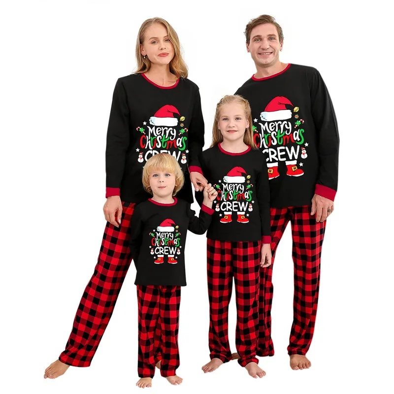 

Matching Family Christmas Pajamas Set with Letter Print Tops and Plaid Pants for Soft Sleepwear and Loungewear