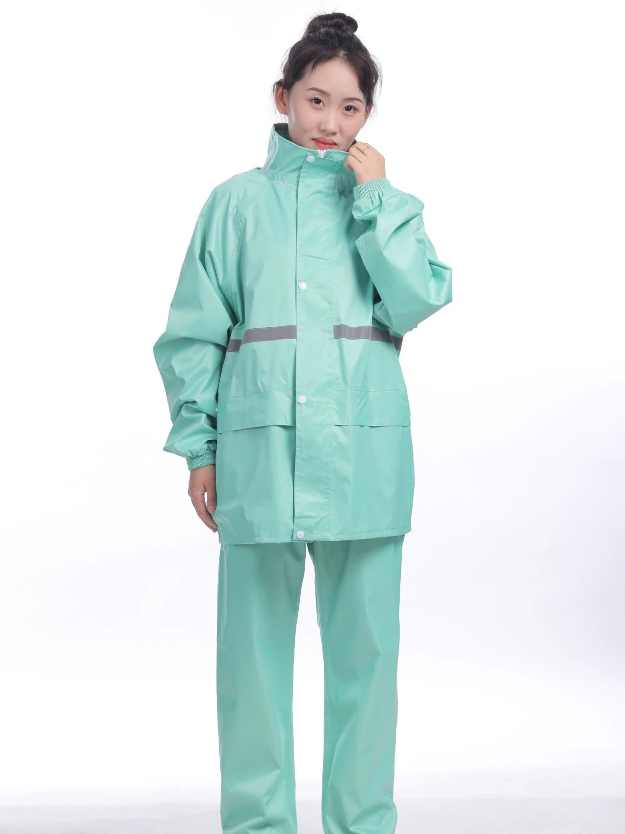 

ex Reflective Raincoat Rainpants Set Waterproof Proof Ox Cloth Adult Cycling Anti Rain Pure Color Divided Sle