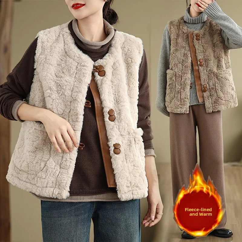 

Autumn Winter Loose Lightweight Warmth Svel Large Size Women's Vest Coat Commute Sle round Ne Single Button Pure Color