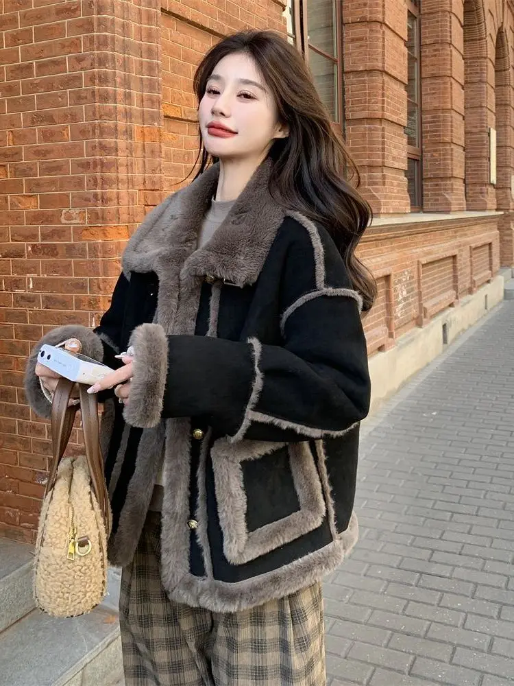 Bla Lamb Fur Jaet المرأة الشتاء Thiened تصميم فضفاض عالية الياقة ملابس قطنية عادية Sle طويلة Sve زر إغلاق #2