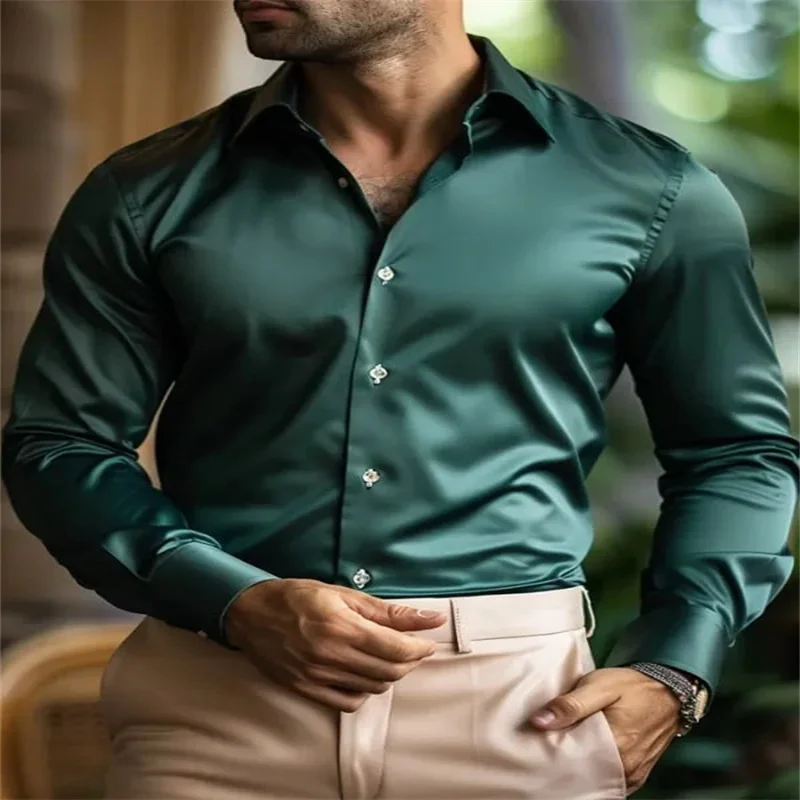 قميص ديسكو كاجوال للرجال لعام 2026، قميص زفاف/مهرجانات، أسود، أبيض، عنابي، أخضر ملابس ذات ياقة بأكمام طويلة