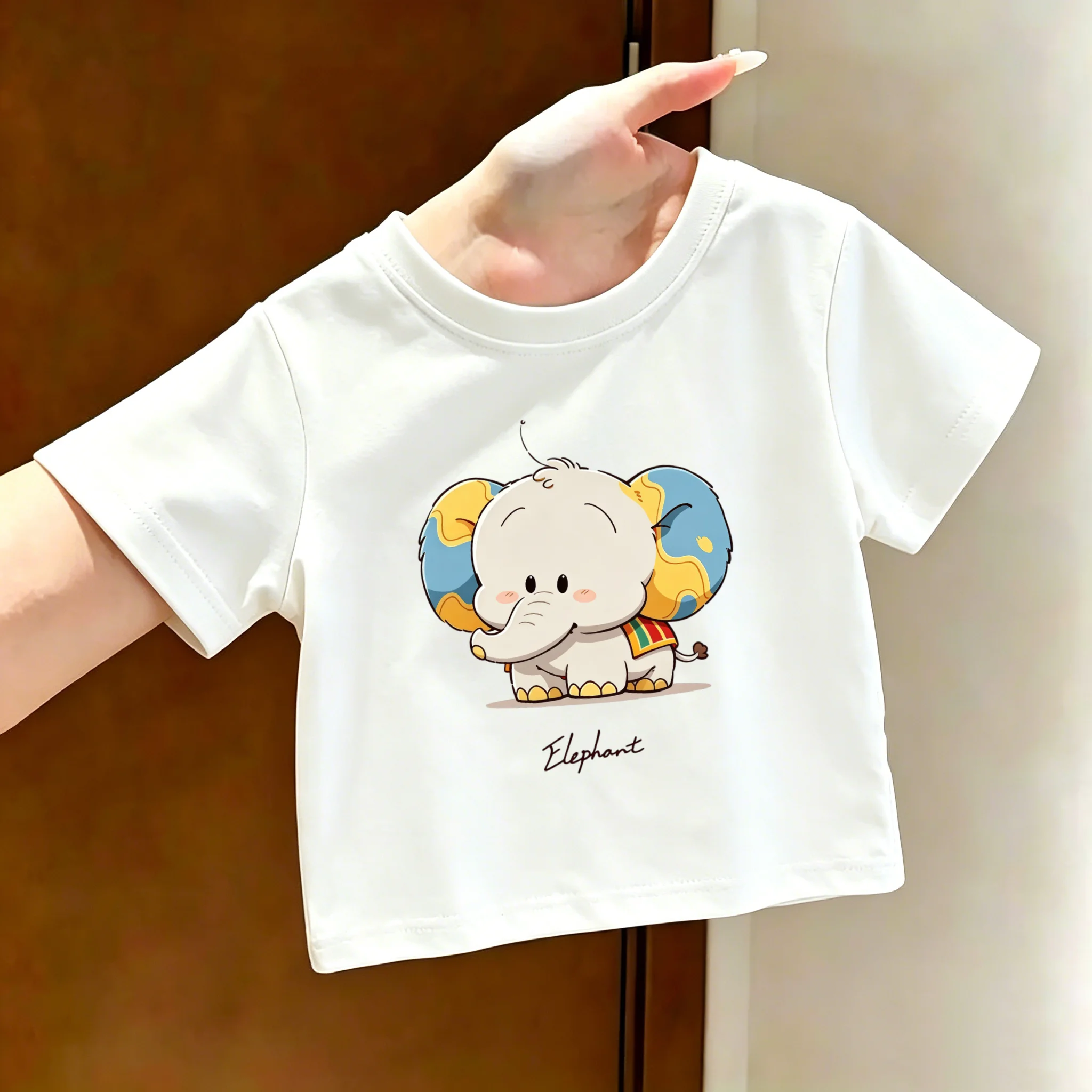 Cartoon Style Little Elephant Children's T-shirt Cute Boys' Top Summer New  Girls' and Children's Clothing Parent Child Clothing