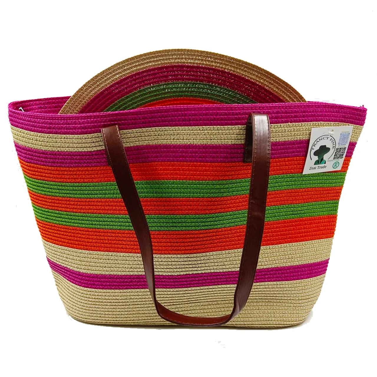 Colorful Striped Straw Hat Bag Set Summer Hat Women\'s Handwoven Bucket Bag Outdoor Sun Protection Hat gorras para mujer