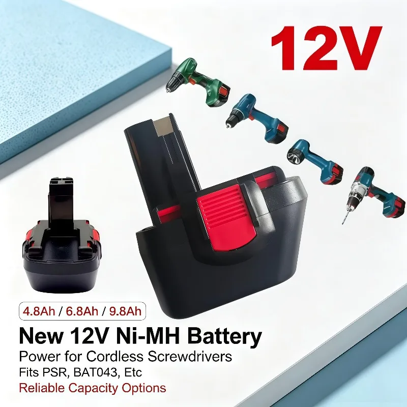 New Rechargeable 12V 4.8/6.8/9.8Ah Ni‑MH Battery For 12V Screwdriver,Matches PSR,BAT043,Steady Energy For Power Tools