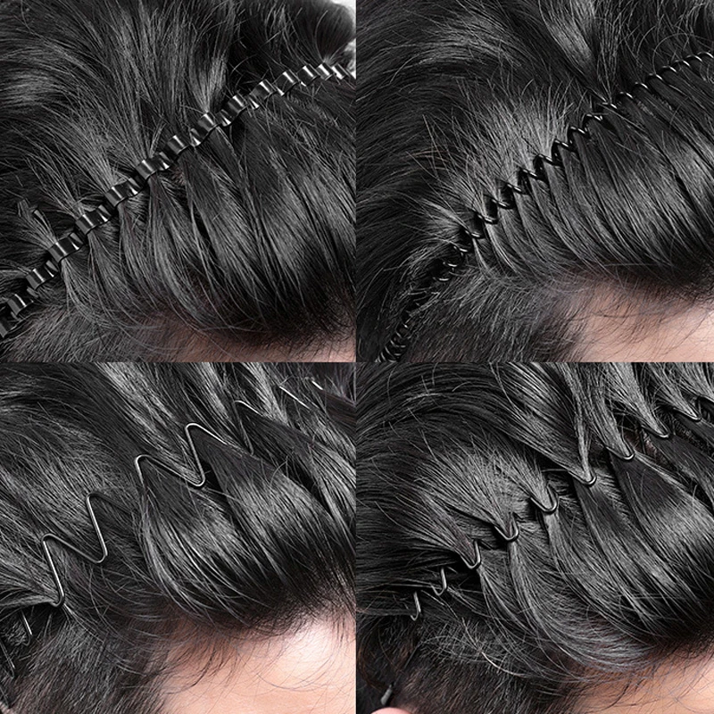 4PCS Fashion Black Metal Non Slip Unisex Spiral Wave Headband Men Women Flexible Sports Simple Hair Band Accessories Gift