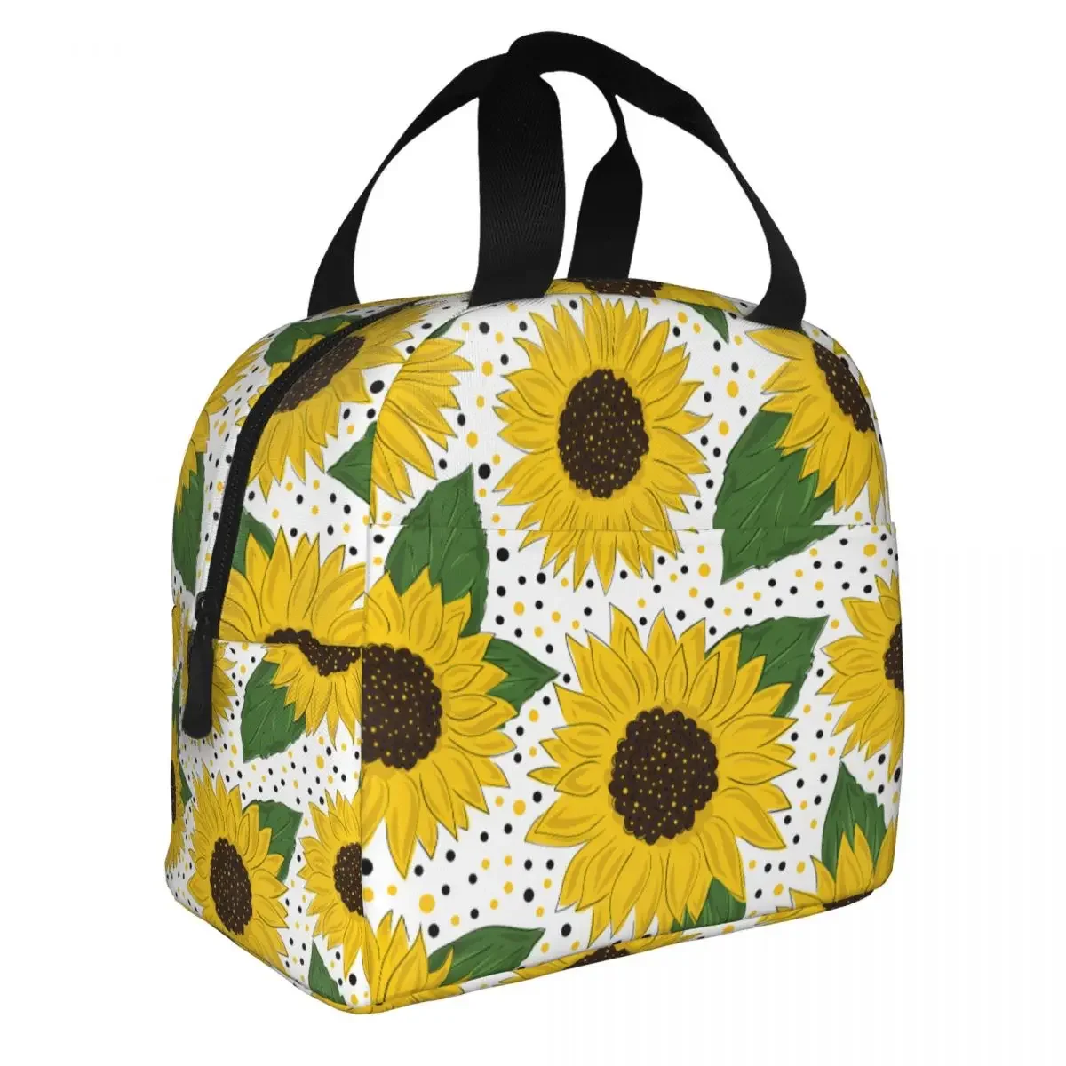 Lunch Bag for Men Women Dot Sunflower Thermal Cooler Waterproof Picnic Canvas Tote Food Storage Bags