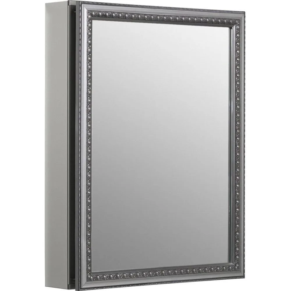 Aluminum Medicine Cabinet with Mirror Decorative Silver Framed Door Adjustable Shelves Rectangular Frame 20x26