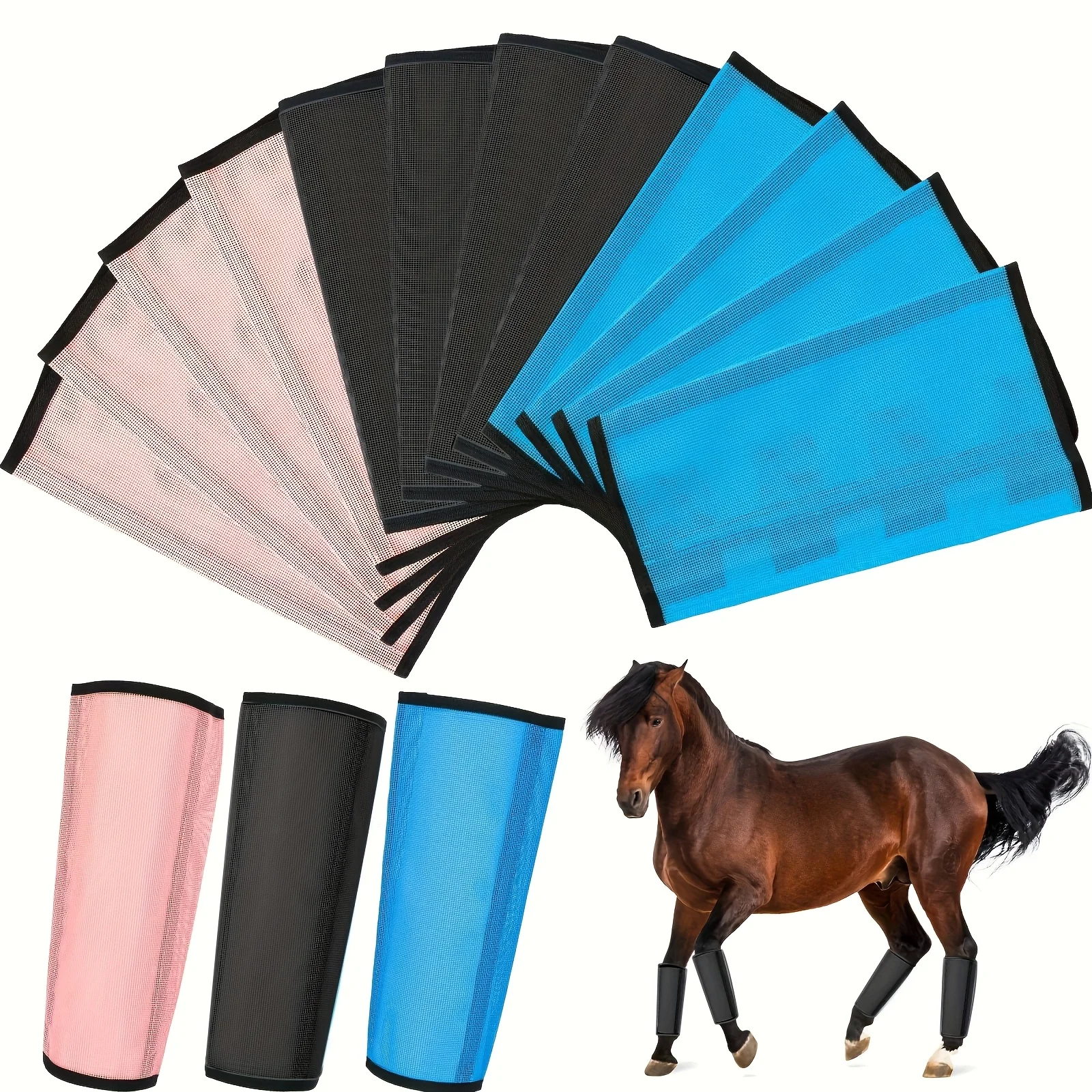 

12-Pack Horse Fly Mesh Leg Wraps - Breathable Mesh Horse Spurs, Mosquito & Insect Protection for Horses - No Battery Needed, Comfortable Leg Guards for Riding & Training(The Color Is Random)