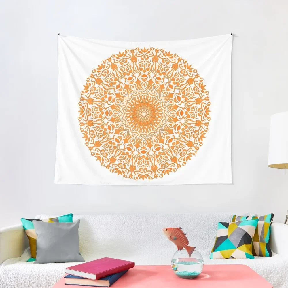 

Tribal mandala orange with white background Tapestry House Decorations Decor Home Tapestry