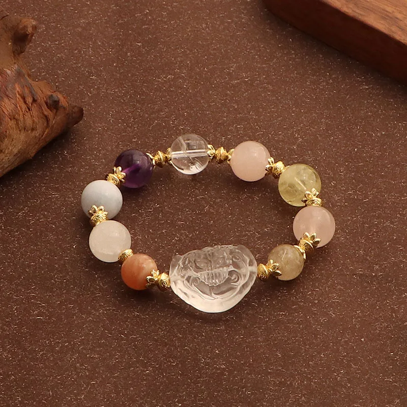 

Minar Chinese Style Candy Color Natural Stone Crystal Jade Beads Cartoon Fox Elastic Beaded Strand Bracelets for Women Gifts