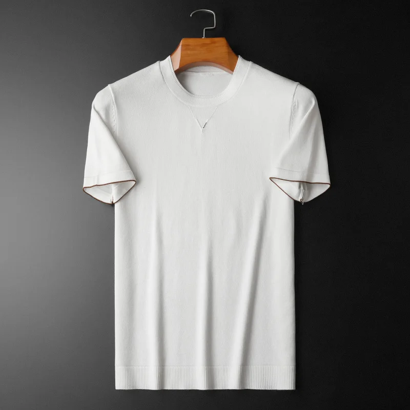 

Модный повседневный мужской вязаный шерстяной свитер с вышивкой, круглым вырезом и коротким рукавом, в городском стиле, для зимы 2025