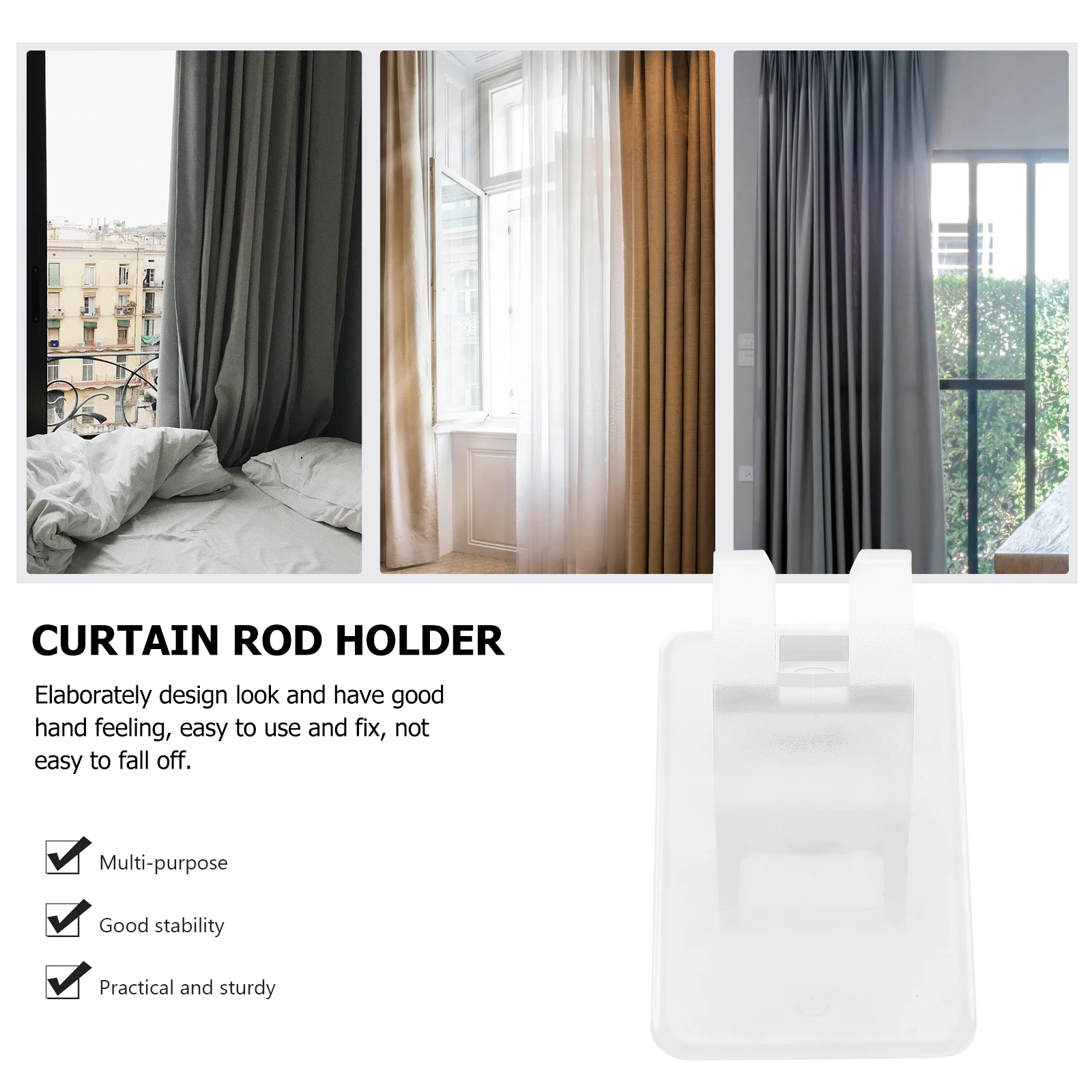

4pcs Curtain Rod Brackets Self Adhesive Plastic Fixing Holders For Tension Rods Drapery Pole Support Home Decor Accessories