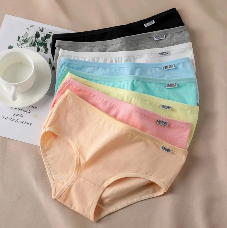 7Pcs/Set Candy Color Underwear Womens Comfortable High-quality Cotton Panties Mid-waist Breathable Underpanties Plus Size Briefs - Image 5