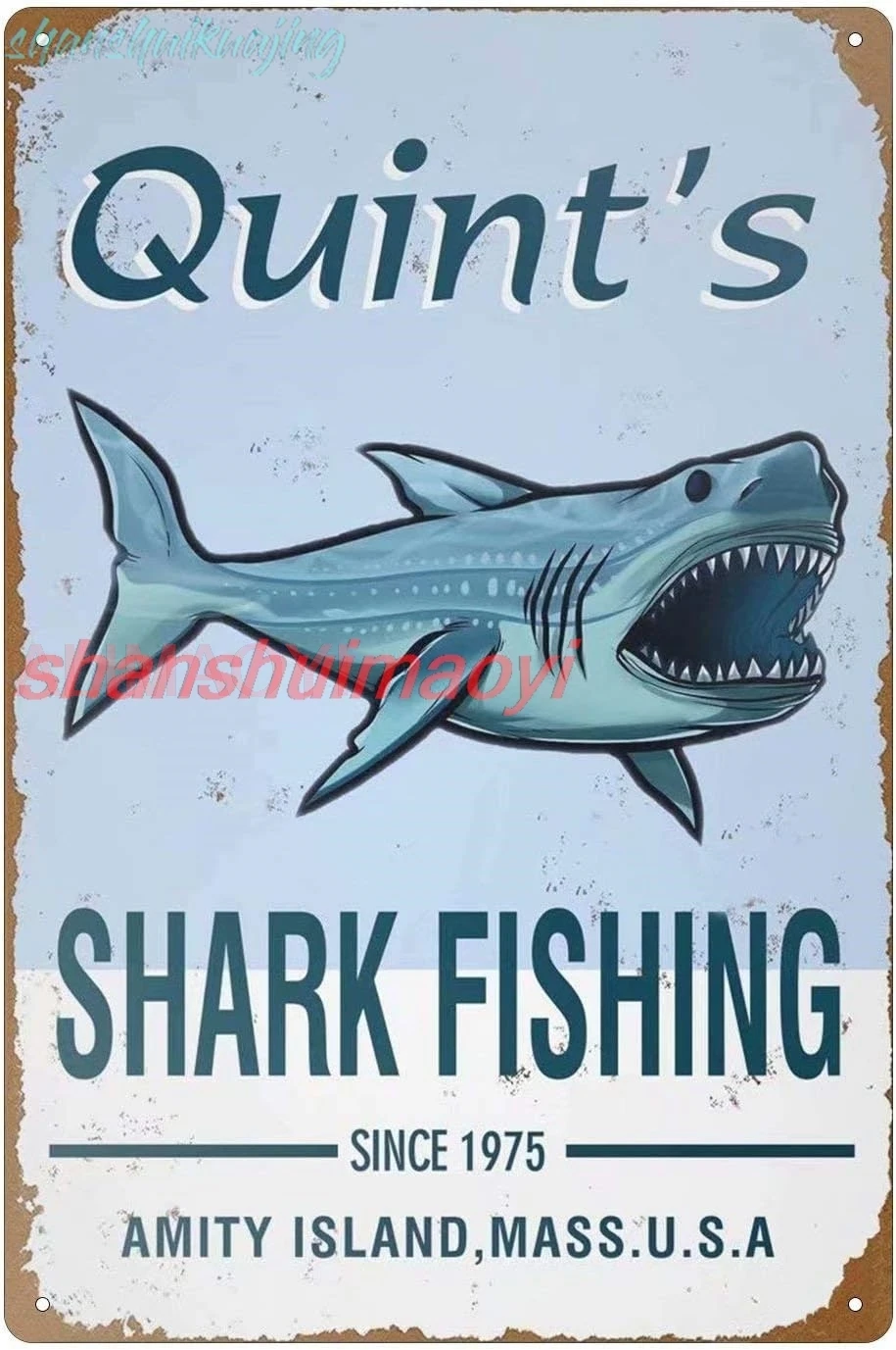 Quint Shark Fishing Wall Decor Art Tin Sign Group Therapy Practiced Here Vintage Metal Tin 8x12 inch FGDD sign