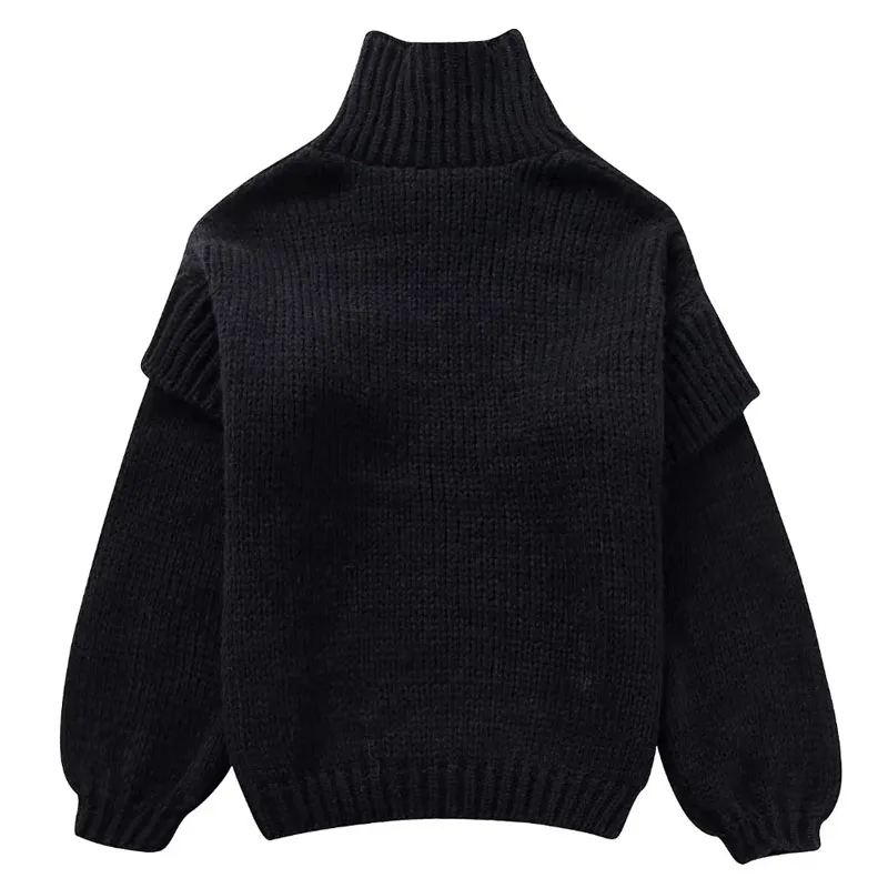 TRAF Knitted Pullovers Women\'s Sweater Autumn Turtleneck Long Sleeve Top Korean Style Knitwears Designer Clothes Women Luxury