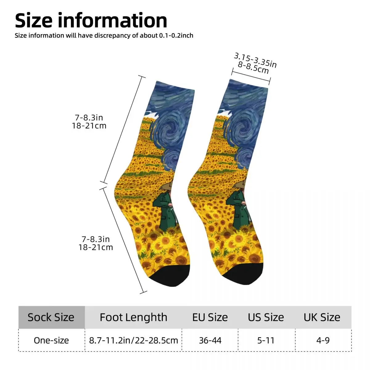 Van Gogh Starry Night Rose Sunflower Sock Printed Man Polyester