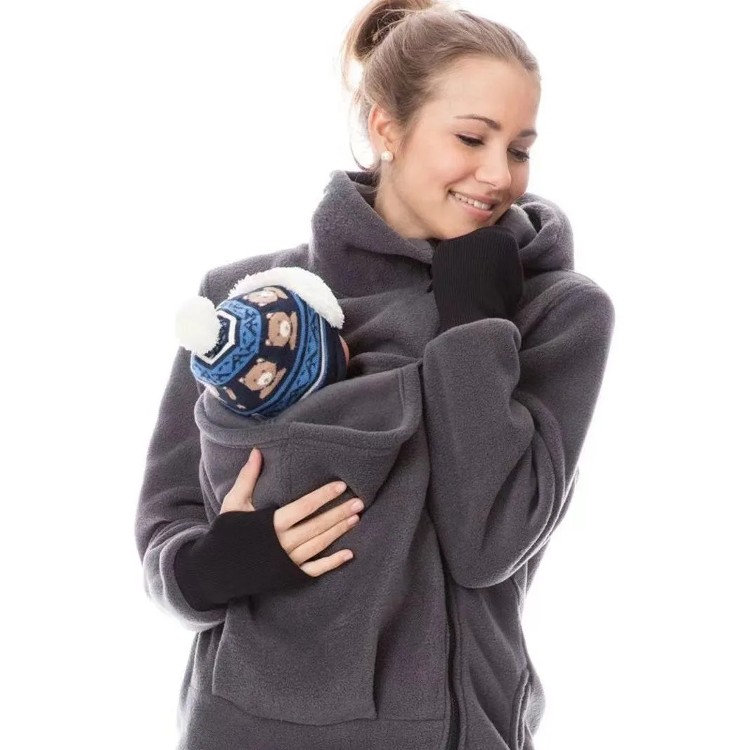 Kangaroo Mom Hoodie Damen Materni Clothing Two-In-One Cross-Border Winter Faion Fce-Futter Sweatshirt von Tee-Acetat...