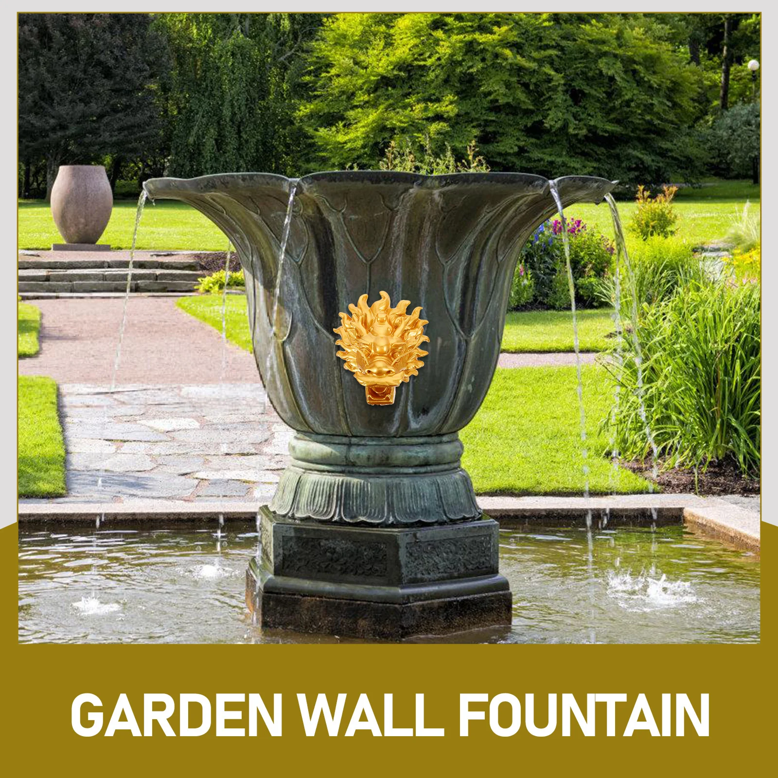 الراتنج حديقة جدار نافورة التنين الذهبي في الهواء الطلق منفذ المياه فيلا نافورة صنبور المشهد ميزة حديقة منفذ المياه