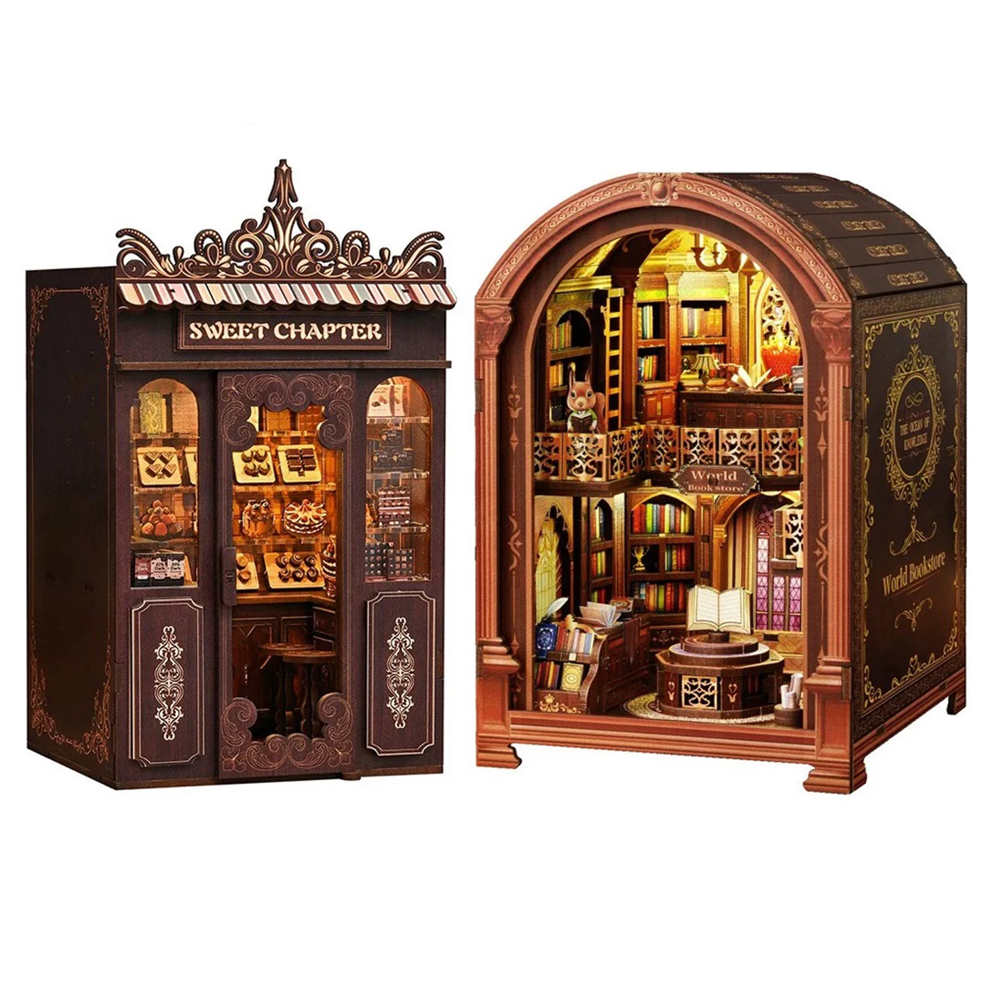 ชุดประกอบชั้นวางหนังสือไม้ DIY รุ่น Twilight Library ของตกแต่งบ้าน ชุดโมเดลจิ๋ว ร้านหนังสือ ของขวัญสำหรับเพื่อน