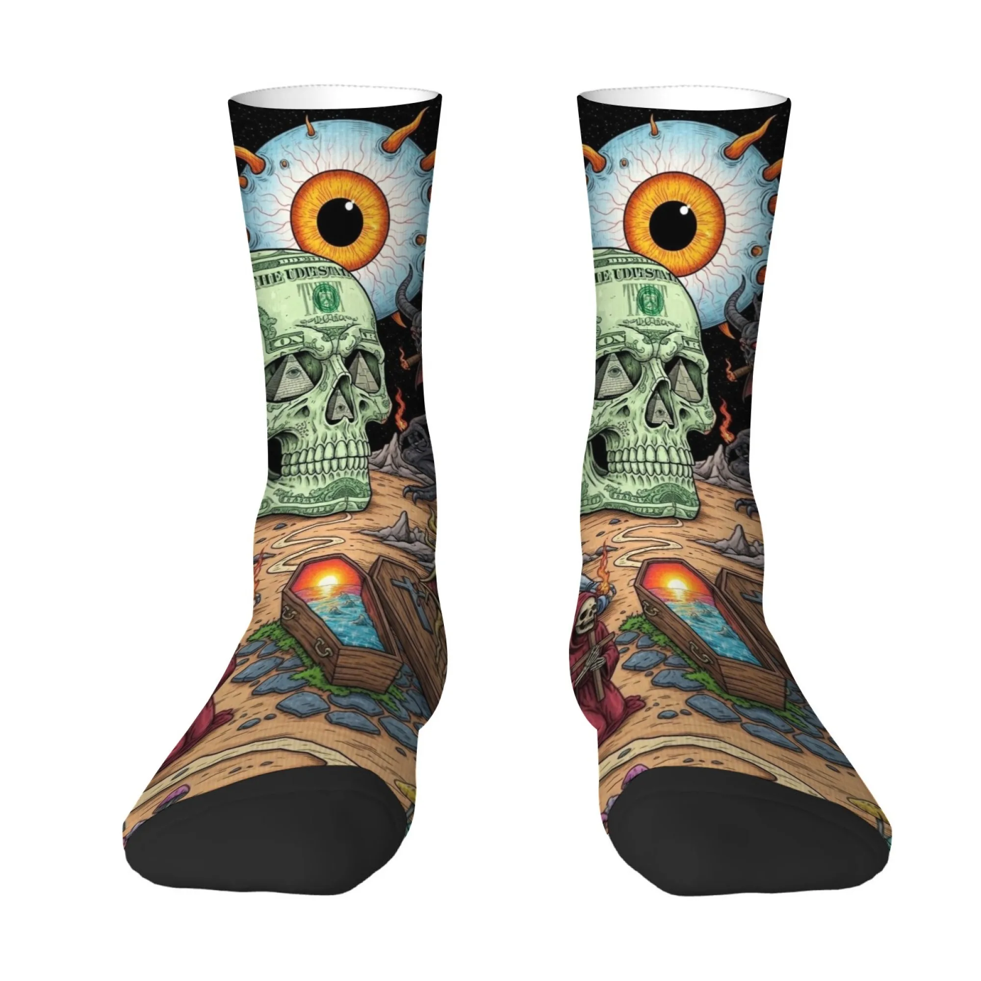 Sci-Fi Skull Comic Socks Harajuku Style Casual Fashion Men's Socks Novelty Funny Happy Crew Socks Crazy Street Hip-Hop Socks
