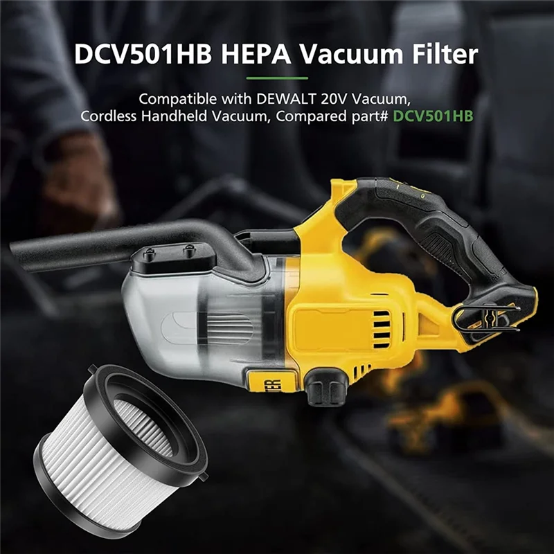 2Pcs HEPA Replacement Filter for DEWALT DCV501HB 20V Cordless Handheld Vacuum, with Black Gasket, Part DCV5011H image 4