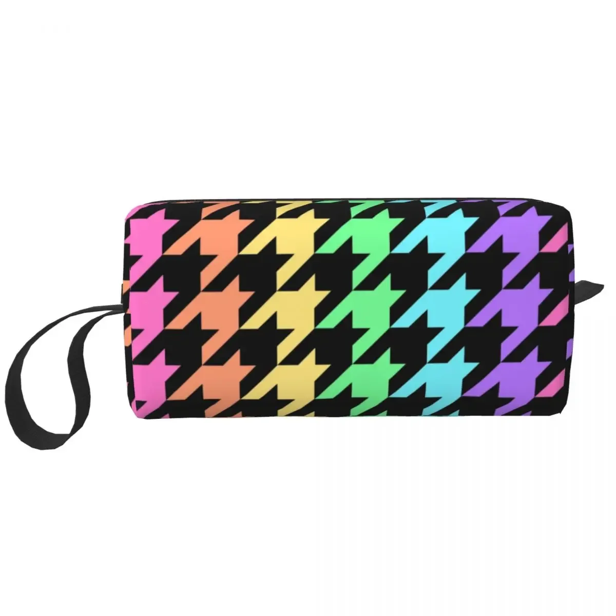 Custom Pastel Rainbow Houndstooth Toiletry Bag for Classic Dogstooth Cosmetic Makeup Organizer Lady Beauty Storage Dopp Kit Case