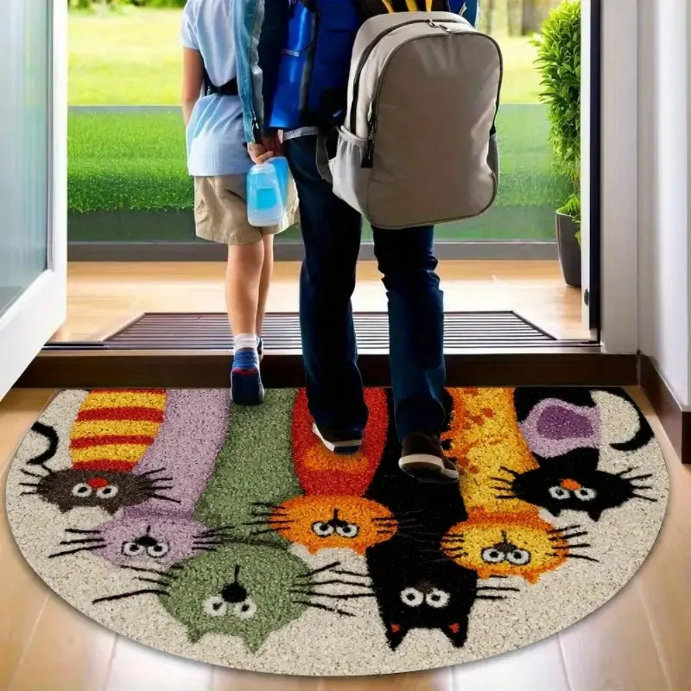 

1Pc Semicircular Humorous Cartoon Cat Mat Non-Slip For Entrances, Hallways, Gardens, Kitchens-Dirt Catcher, Cat Lover Gifts