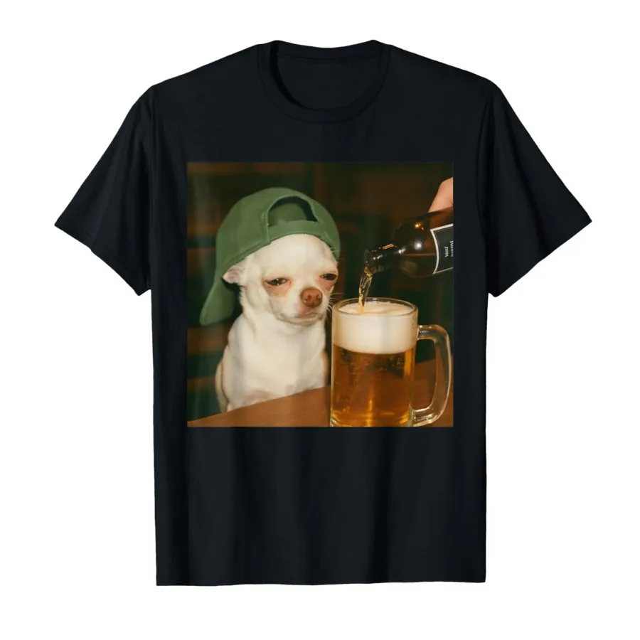 Camiseta divertida con estampado de cerveza Chihuahua para mujer, camiseta de manga corta con cuello redondo para mujer, Tops Kawaii, ropa Harajuku de primavera Y2k