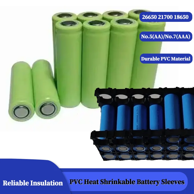 PVC Heat Shrink Tube - Precut Shrinkable Insulation Sleeve for 18650/26650/21700/No.5(AA)/No.7(AAA) Battery Protection
