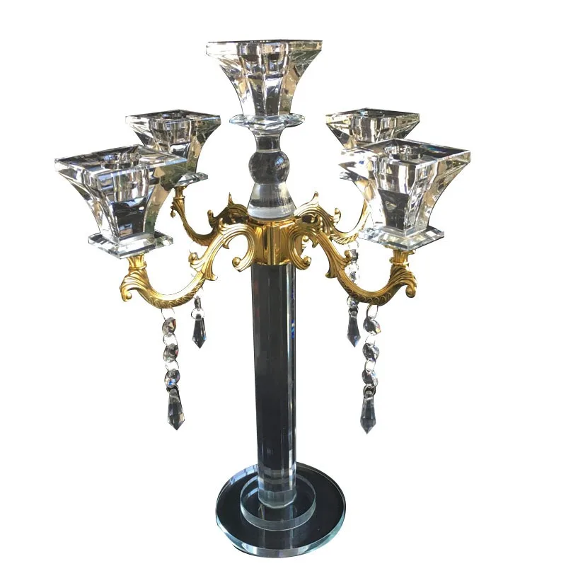Factory Direct 2026 Factory Direct Crystal Five-headed Candle Holder European Crystal Candle Holder Wedding Hotel