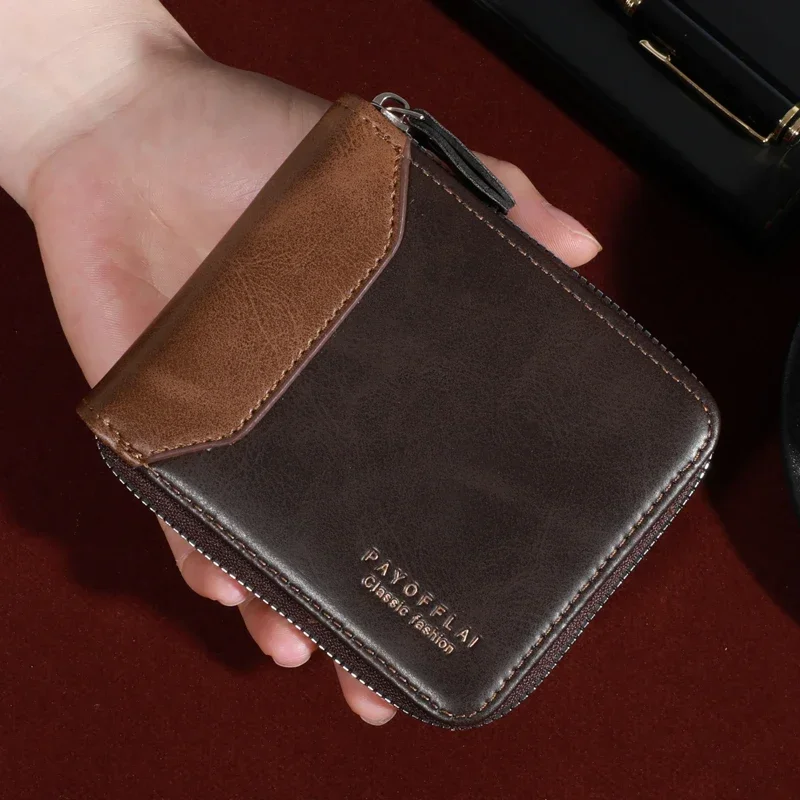 1pc Premium Retro Short Wallet for Men - Stylish Multifunction PU Leather Zipper Wallet - Durable, Compact & Secure, Ideal Gift