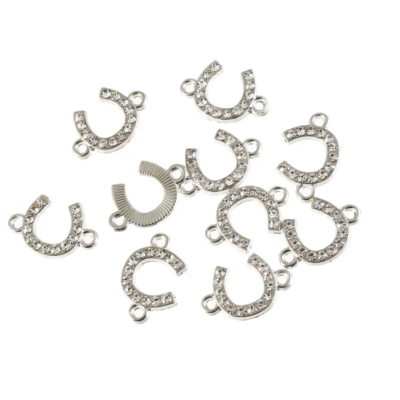 20pcs Silver Color Alloy Rhinestone Horseshoe shaped Pendant Connectories For Making Jewelry DIY Wholesale