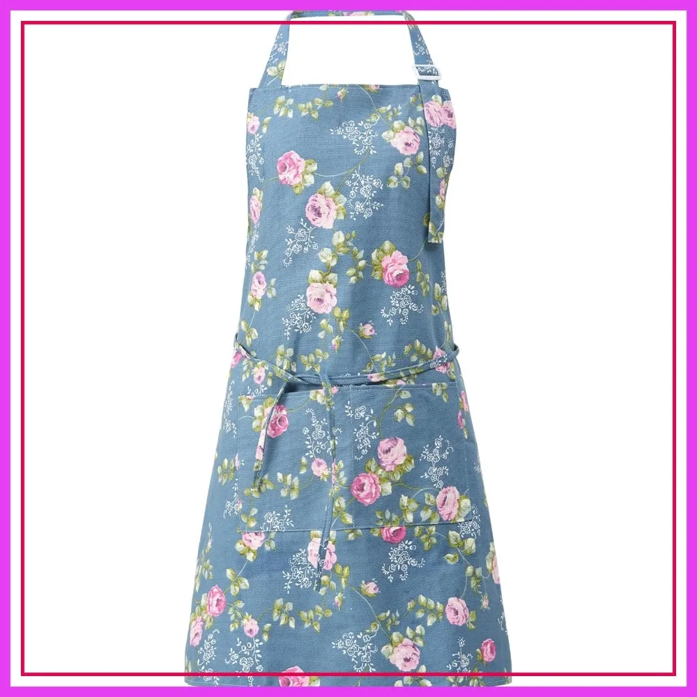 

Cotton Linen Aprons for Women with Pockets, Soft Durable Floral Cooking Kitchen Baking Gardening Apron