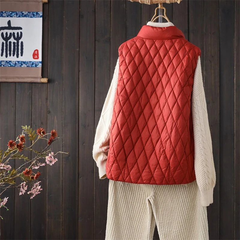 ضوء أسفل القطن وسادة مبطنة سترة المرأة الخريف الشتاء النمط الوطني الصيني مشبك الوقوف طوق شال المعينية القطن معاطف