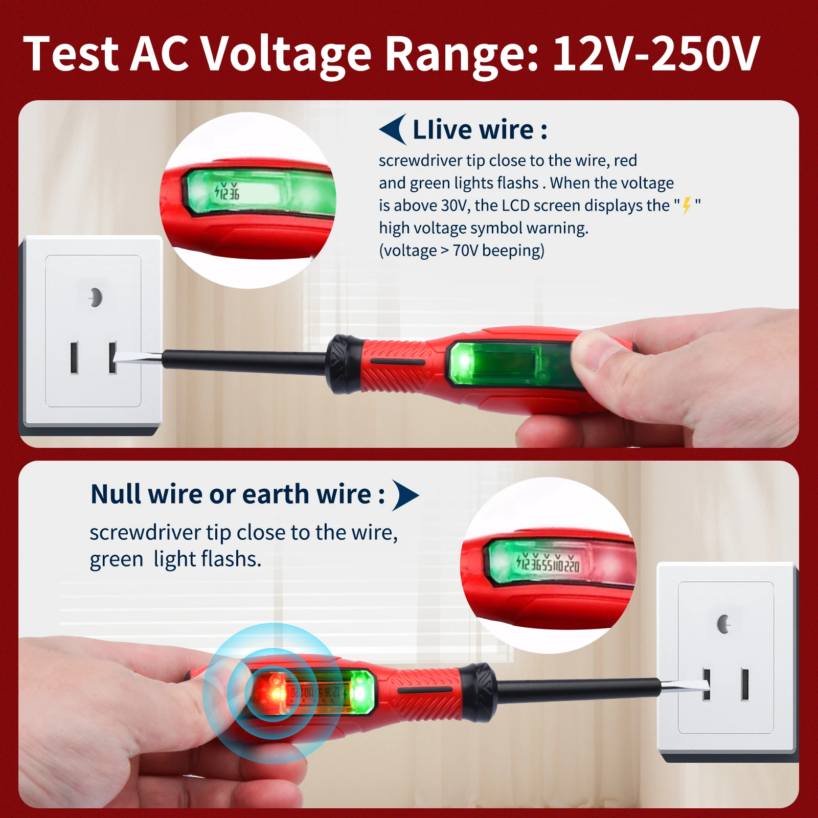 Non-contact Voltage Tester Screwdriver 12-220V Induction LCD Display Screen Voltmeter Detector Electrical Pen Voltage Indicator