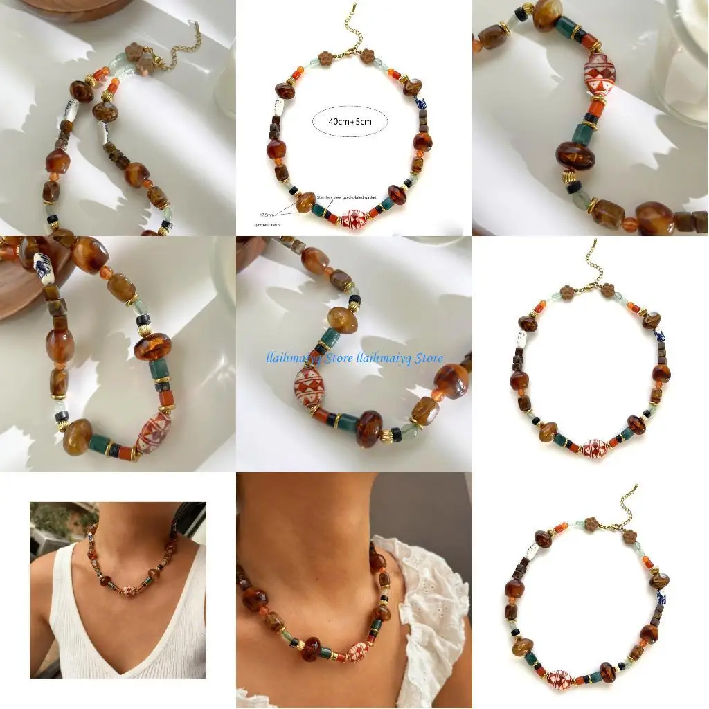

573B Bohemian Beaded Necklace Fashion Clavicle Chain Lightweight Accessory Neckwear