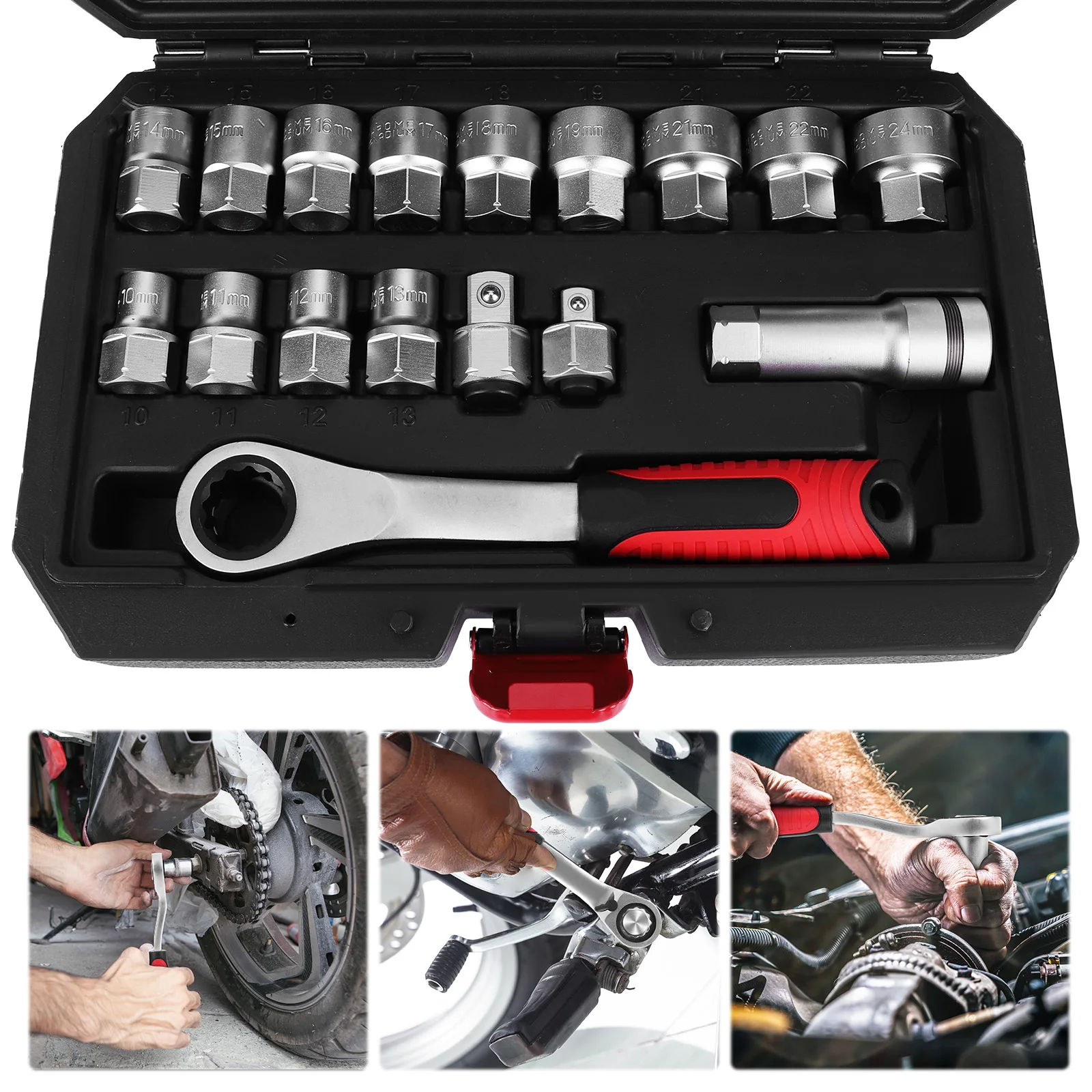 17Pcs Ratchet Socket Wrench Kit Wear Resist Penetrating Ratchet Socket Multi-Purpose Two-Way Wrench Set for Home Garage Tool