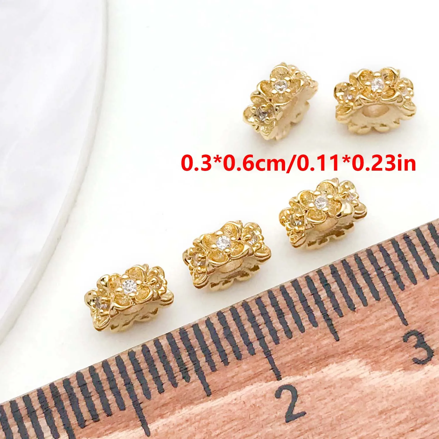 5pcs 18K Real Gold Plated Brass Zircon Rondelles Crystal Beads Round Loose Spacer Beads For DIY Jewelry Making Accessories - view 2